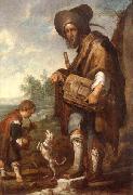unknow artist, A Blind man playing a hurdy-gurdy,together with a young boy playing the drums,with a dancing dog